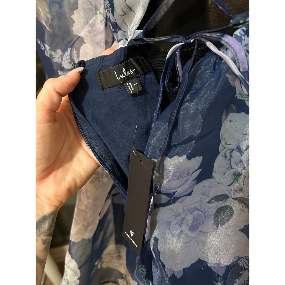 NWT Lulus Positively Enchanting Blue Floral Organza Bustier Mini Dress Sz M - Picture 7 of 9